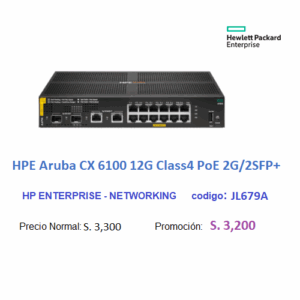HPE Aruba CX 6100 12G Class4 PoE 2G/2SFP+ 139W – JL679A
